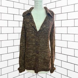Vintage BCBG Maxazria Open-Knit Marled Brown Cardigan Women's Size Medium y2k